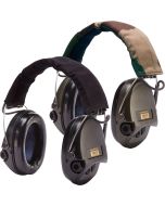 Sordin Supreme Pro-X Headset - with black or green cups and showing either camouflage or black fabric headband cover.
