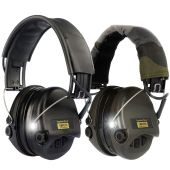 Sordin Supreme Pro-X LED hearing protection headsets with built-in lights, black and camo headband variants shown.